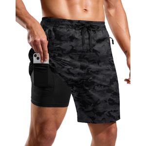 G Gradual Mens Swim Trunks with Compression Liner 7"/9'' Quick Dry Board Shorts Swimsuit Bathing Suit for Men Zipper Pockets, 2XL