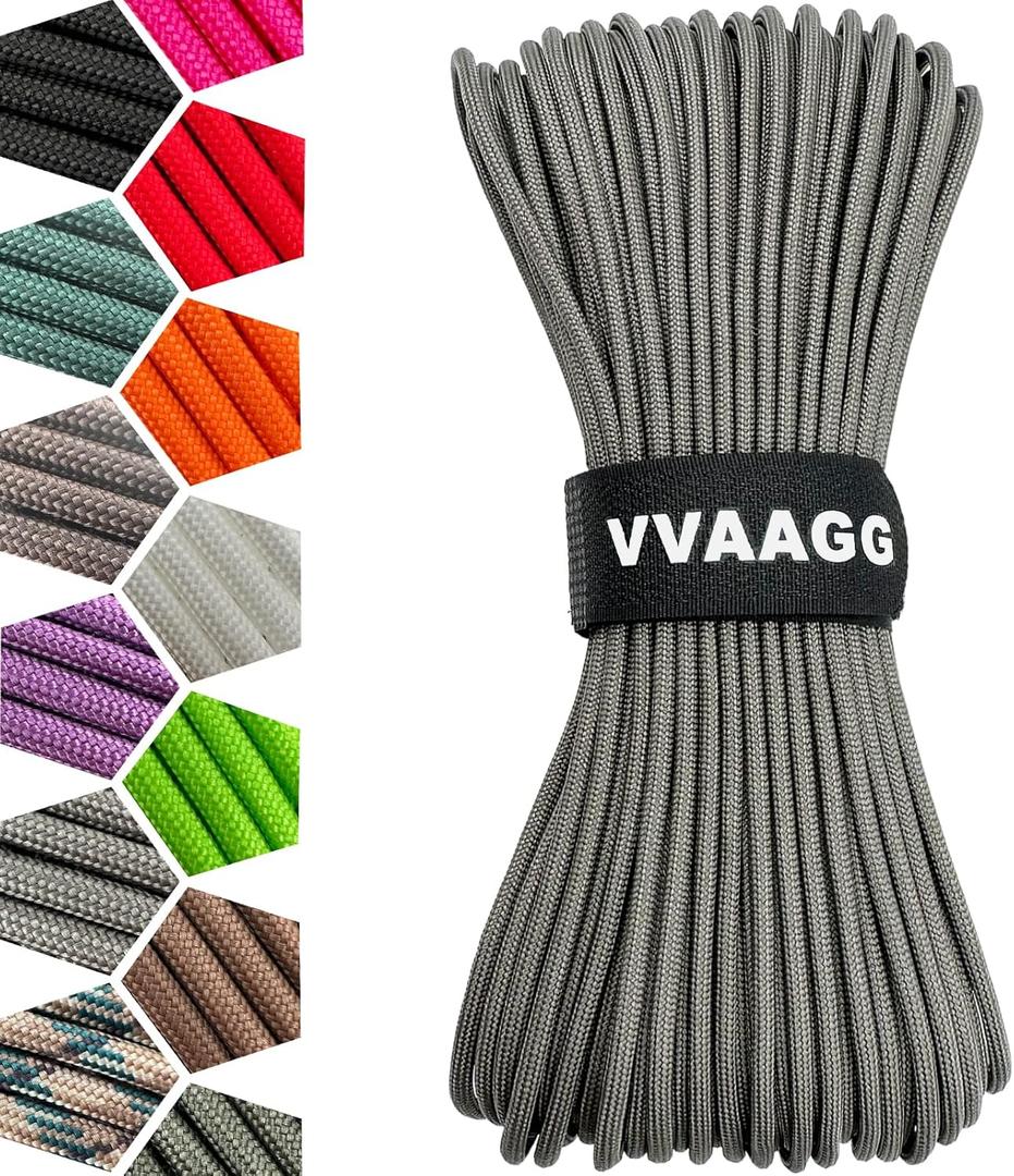 VVAAGG 1000 Paracord Rope, 50ft 12 Strand Parachute Cord for Crafting, DIY Projects, Survival Bracelets, Camping, Tent, Clothsline, Outdoor Hiking, Fishing (Gray, 50FT)
