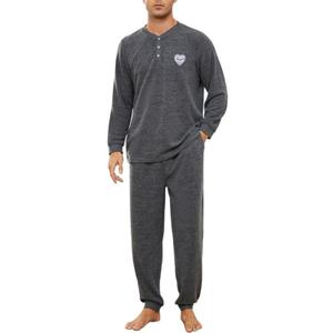 U2SKIIN Mens Henley Collar Pajama Set Long Sleeve Pajamas for Men loungewear Casual Sleepwear Pjs Set (X-Large, Black Grey Mel)