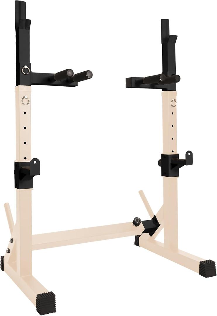Gresspro Barbell Rack Stand with Dip Bar Attachment - Multifunctional Adjustable Squat Rack, Heavy-Duty Dumbbell Rack, Strength Training Dip Station, Home Gym Equipment Max Load 550lbs, White