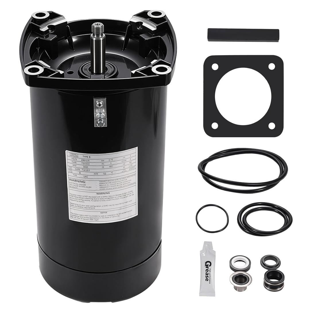 1 HP Black Submersible Steel & Copper Pool Pump Motor Kit 230/115V Replacement for Hayward Super Pump SP2607X10/A.O. Smith Electric Motor