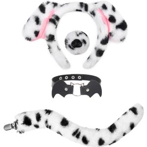 Dog Costume Set Ears and Tail Set Dog Headband Nose Leather Necklace Set Halloween Christmas Party Cosplay Costume