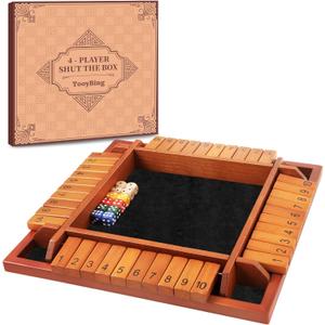 Upgraded 1-4 Players Shut The Box Dice Game, Wooden Board Table Family Game for Kids and Adults with 12 Dice, Classic Tabletop Math Game for Pub Classroom Party, Gift for Christmas Birthday