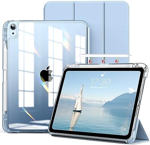 kenke Hybrid Case for iPad Air 11 Inch (M3) 2025 / (M2) 2024, iPad Air 5th/4th Gen 2022/2020 10.9 Inch with Pencil Holder, Detachable Cover with Clear Hard Back Shell, Auto Sleep/Wake, Sky Blue