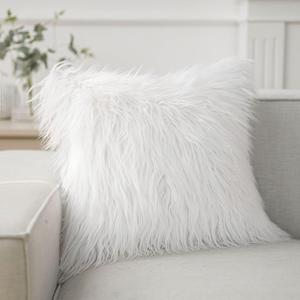 Phantoscope Faux Fur Solid Decorative Pillow Cover Fluffy Throw Pillow Mongolian Luxury Fuzzy Pillow Case Cushion Cover for Bedroom and Couch, Off-White 23 x 23 Inches, Pack of 2