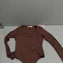 QINSEN Women's Sexy Square Neck Bodysuit Long Sleeve Double Lined Shirt Tops (Small, Coffee Bean)