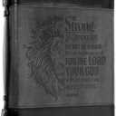 Christian Art Gifts Classic Faux Leather Bible Cover for Men and Women: Be Strong and Courageous - Joshua 1:9 Inspirational Bible Verse with Lion, Gray and Black, Large