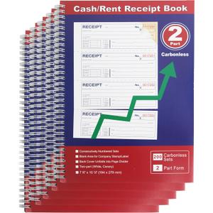 Professional Money and Rent Receipt Book Two Part Carbonless Copy Spiral Bound(5 Packs)
