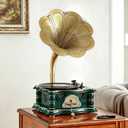 Wooden Vintage Gramophone Record Player, Retro Phonograph Record Players, 3 Speed Turntable for Vinyl Records with Bluetooth Play/USB Play/FM for Home/Office/Hotel/Christmas/Birthday/Party