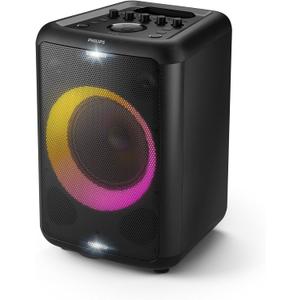 Philips X3206 Bluetooth Party Speaker - 14 Hours Play Time, Deep Bass, Party Lights, Karaoke Effects, Mic & Guitar Input, 80W Max Power, Black