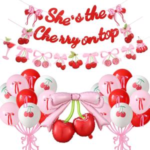 She's The Cherry On Top Party,Berry First Birthday Decorations, Girl Women Summer Fruit Cherry Theme Baby Shower Bridal Wedding Decor Bachelorette Party Supplies