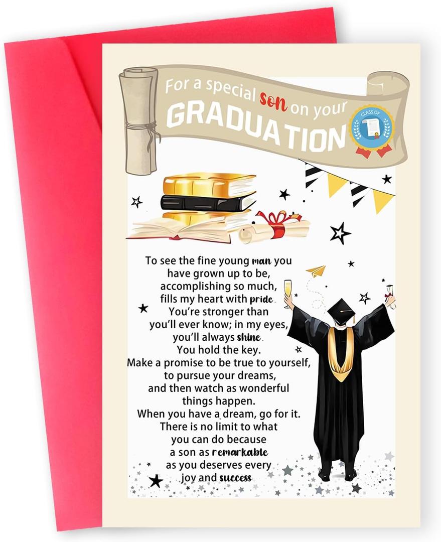 7 x Graduation Gifts for Son, College High School Graduation Card 2026 with Envelope, Son Congratulations Cards for Him from Dad Mom