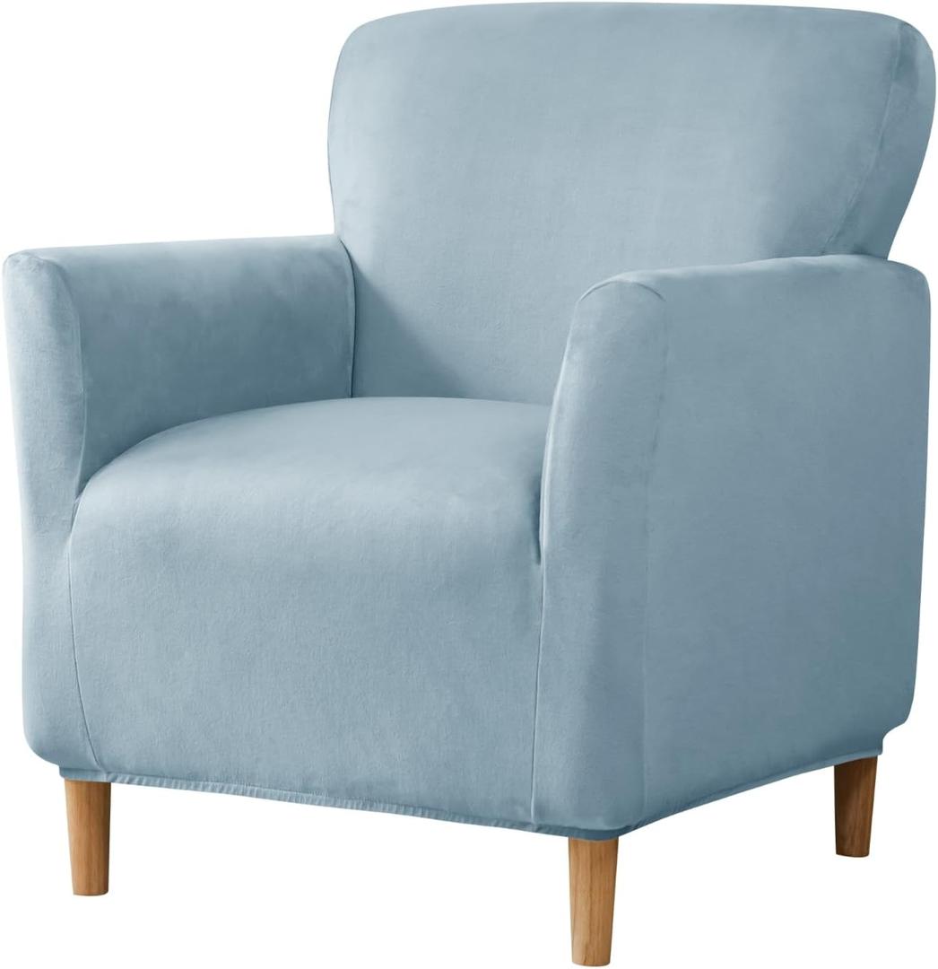 Velvet Banquet Armchair Slipcovers Soft Chair Covers Armchair 1-Piece Stretch Chair Covers for Living Room Nonslip Outdoor Armchair Slipcover Kids Pets Friendly Furniture Protector,Light Blue