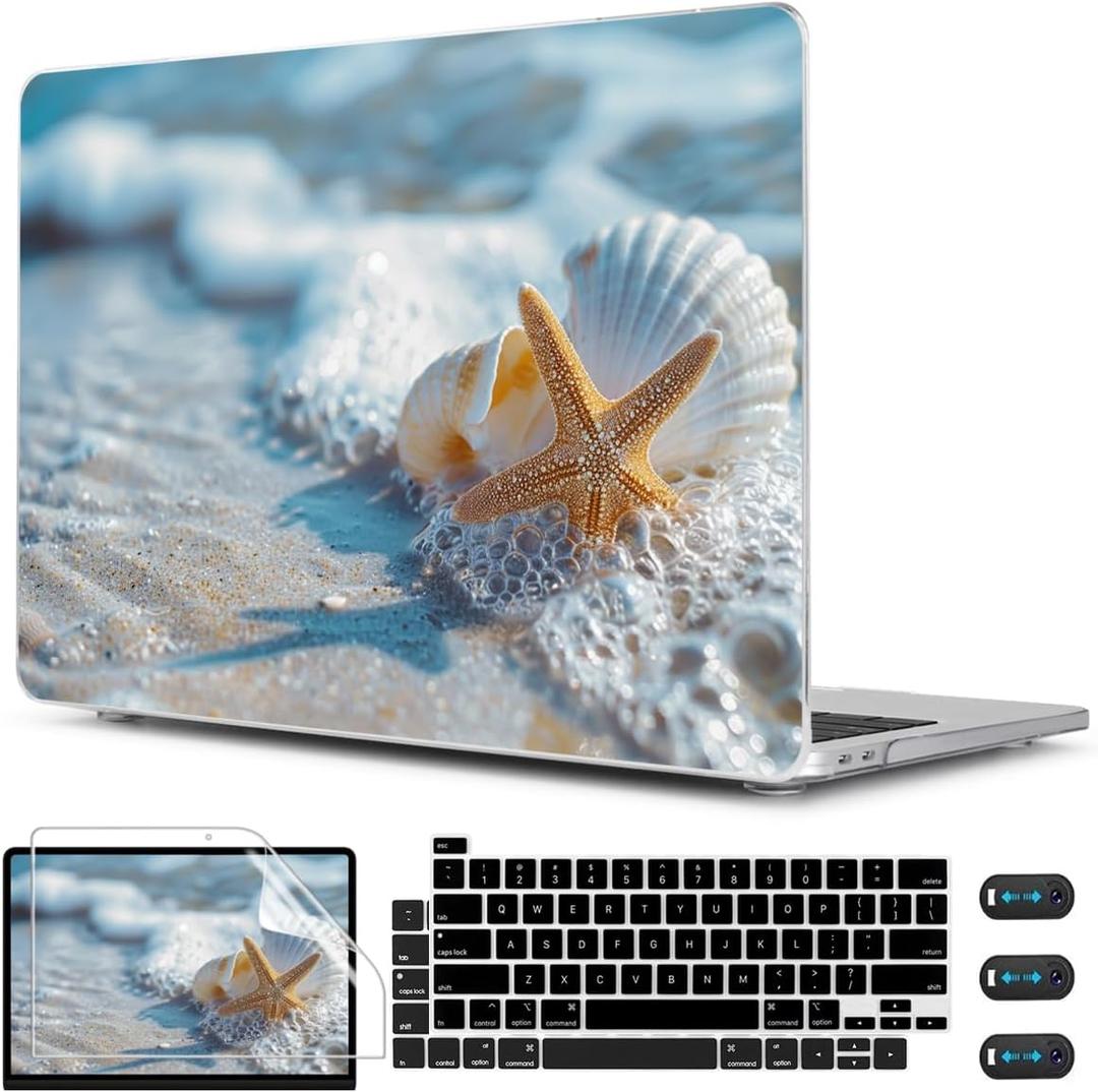 CISSOOK Compatible with MacBook Pro 13-inch Case 2025-2016 Release M2 M1 A2338 A2251 A2289 A2159 A1706 Model with Touch Bar, Plastic Hard Shell Protective Case with Keyboard Cover, Beach&Shell