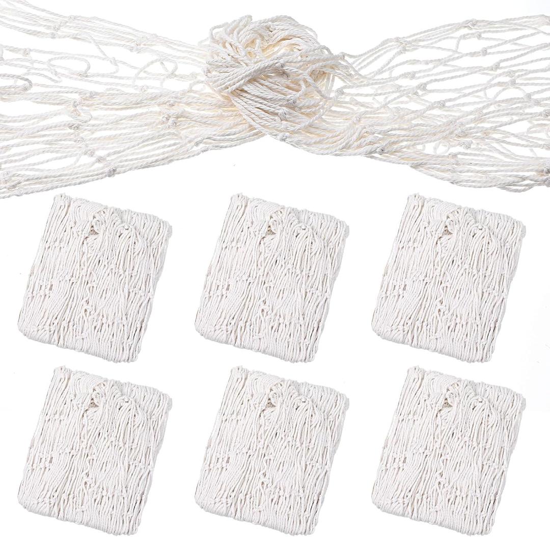6 Pack Natural Fish Net Decorations, 79x40 Inch Cotton Fishnet Beach Theme Decor for Pirate Party for Home Bedroom Indoor and Outdoor Wall Hanging
