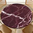Round Fitted Table Cloth with Elastic Edge Design Table Cover Waterproof Stain-Resistant Wipeable Picnic Tablecloths Fits 38"-42" Round Tables for Camping, Dining, Indoor and Outdoor (Red Marble)