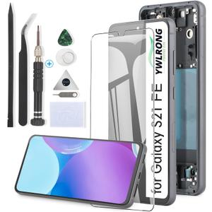 YWLRONG for Samsung Galaxy S21 FE Screen Replacement for Samsung S21 FE SM-G990 LCD Display Touch Screen Digitizer Assembly Replacement with Tools with Frame