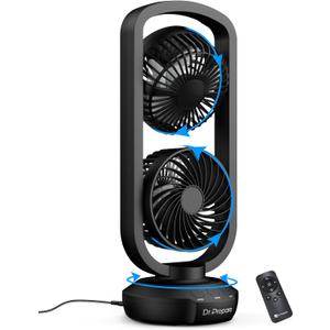 DR.PREPARE Dual Oscillating Tower Fan with 270° Tilt, 105° Oscillating, 3 Speeds and 3 Auto-Off Timer, Portable USB Powered Desk Fan for Bedroom Office Home Desk, Powerful Airflow 15 Inch