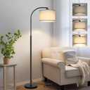Arc Floor Lamps for Living Room with 3 Color Temperatures, Modern Floor Lamp Reading Light with 9W Bulb Included, Standing Lamp with Adjustable White Hanging Lampshade for Bedroom Office (Black)
