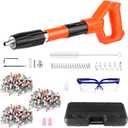 Concrete Nail Gun Kit with 300 Round Nails, 5 Speed Nail Gun Nail Gun, Concrete Nail Gun for Steel & Concrete, Portable Nail Gun for Ceiling/Wire Hider with Gloves (B)