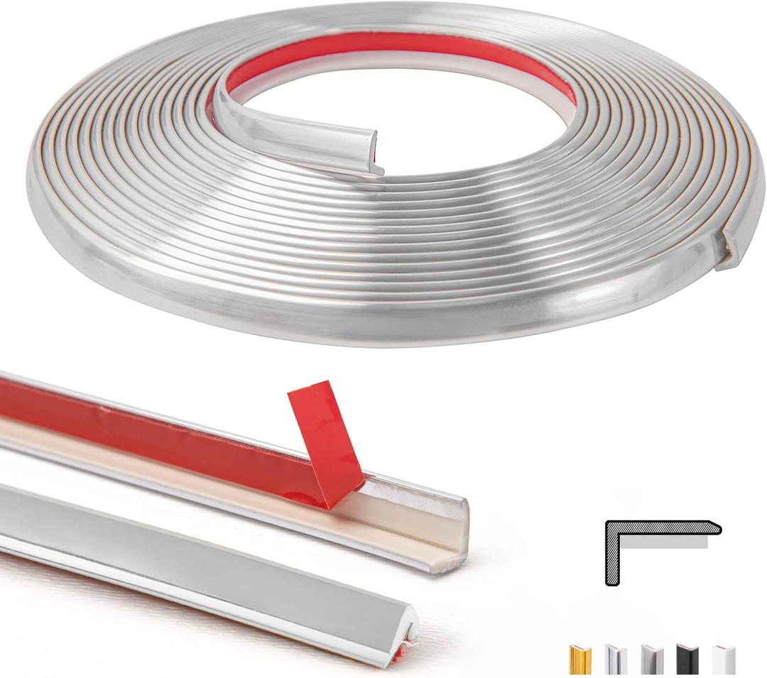 Art3d 20ft Outside Vinyl Corner Trim Peel and Stick for Tile and Wall Edges, Furniture Decoration Glittery Silver