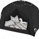 Bed Tents for Kids and Adult, Portable 100% Breathable and 93% Blackout Toddler Dream Play Tent, 3 Doors Big Privacy Space Sleeping Canopy for Floor or Twin Full Queen Sizes Bed (Black, Twin-Size)