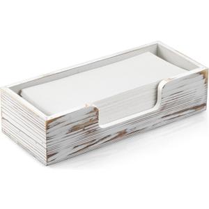 Paper Towel Dispenser Countertop, White Washed Wood Folded Paper Hand Towel Holder for Guest Bathroom, Commercial Tabletop Tissue Dispenser Tray for Multifold C-Fold, Z-Fold, Trifold (1 Pack,Small)