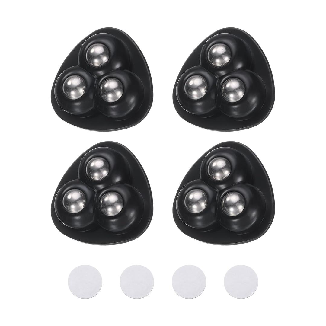 4pcs Self Adhesive Mini Caster Wheels,360° Rotation Universal Wheel,(with 3 Ball Bearings), ABS+304 Stainless Steel (Black)