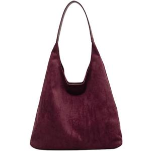 Suede Bag for Women Suede Hobo Bags Suedes Tote Bag Suedes Handbag Shoulder Bag (Burgundy)
