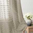 Guken Camel Sheer Curtains 63 Inch Length 2 Panels Sets for Living Room Bedroom 52 Inch Width Farmhouse Boho Drapes Light Filtering Pom Pom Curtains Tufted Semi Sheer Rod Pocket,W38xL63