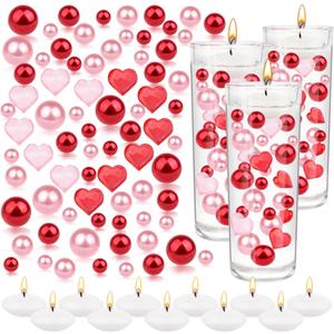 10164Pcs Valentine's Day Vase Filler Decoration Red Pink Heart Pearls Bowl Filler Mini Acrylic Love Hearts Beads Floating Candles Centerpiece for Valentine Festival Wedding Home Party Decor