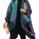 Epsion Women's Color Block Shawl Wrap Plus Size Cardigan Poncho Cape Open Front Long Winter Sweater Coat