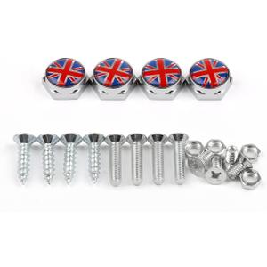 Bruce & Shark Union Jack UK Flag Chrome Metal License Plate Frame Screw Bolt Cap for Front Rear Plate Frame for Mini Cooper F60 F54 F56, License Plate Bolt Caps Kit