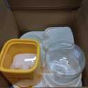 Cat-Themed Automatic Pet Feeder and Water Dispenser Set, Food Bowl with Storage Container, 12.59 x 11.22 inch Base, Yellow and White