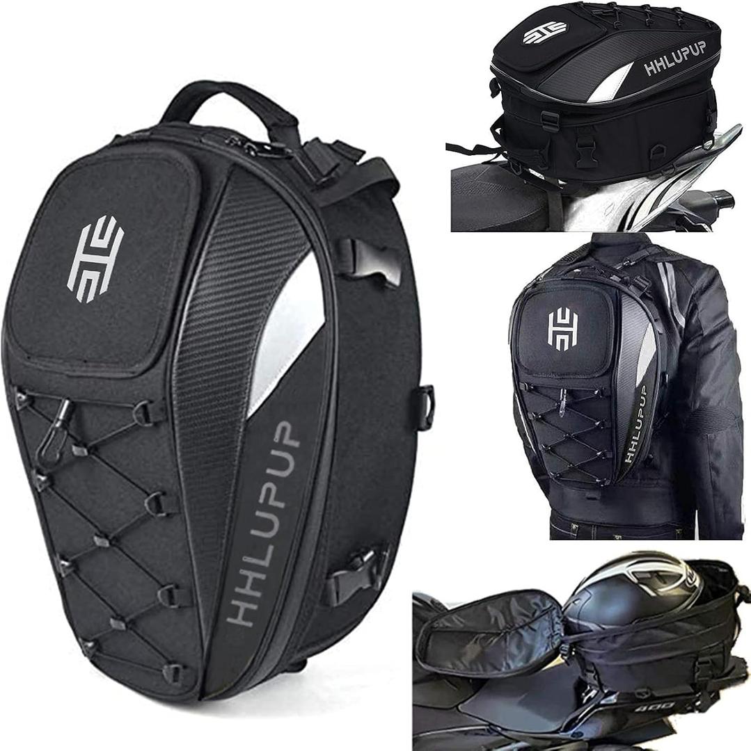 Motorcycle Tail Bag Seat Helmet Large Capacity Dual Use Motorcycle Backpack, 25L-38L Waterproof Luggage Bags White