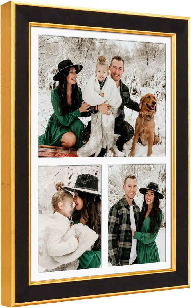 Suede P538-1116 11x16 Picture Frame Display 3 Opening One 8x10 Picture Frames and 5x7 Double Picture Frames Collage Wall Decor with Mat,Multi Photo Frame for Plexiglass,Wall Decor,1Pack,Black