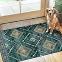 BESTSWEETIE Area Rug 2x3 Rug Machine Washable Non-Slip Low Pile Print Pattern Western Rug for Living Room Bedroom Entryway Tribal Series -Teal/Green
