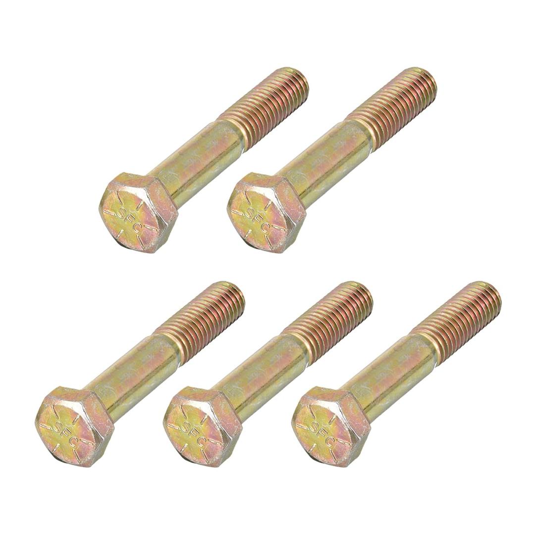METALLIXITY Hex Bolts (3/8-24x2) 5Pcs, Grade 8 Carbon Steel Zinc Plated Partial Threaded, UNF Fine Thread Hex Head Screw Bolt - for Furniture Repair, Yellow
