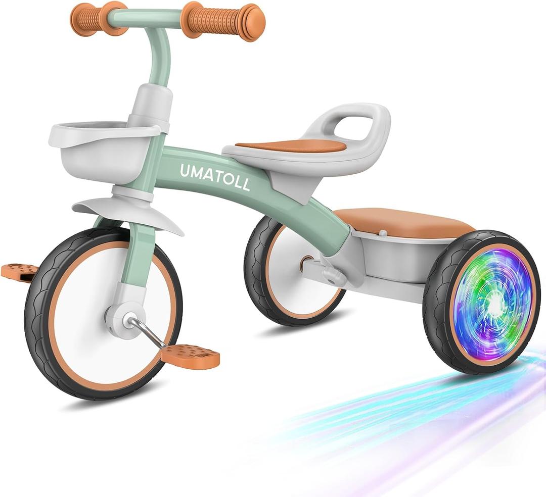 Umatoll Toddler Tricycle for 18 Month to 4 Year Old Boys Girls,Toddler Bike Toys with Adjustable Seat&Light-Up Wheels,Birthday Gift for Age 2-3 (Green)