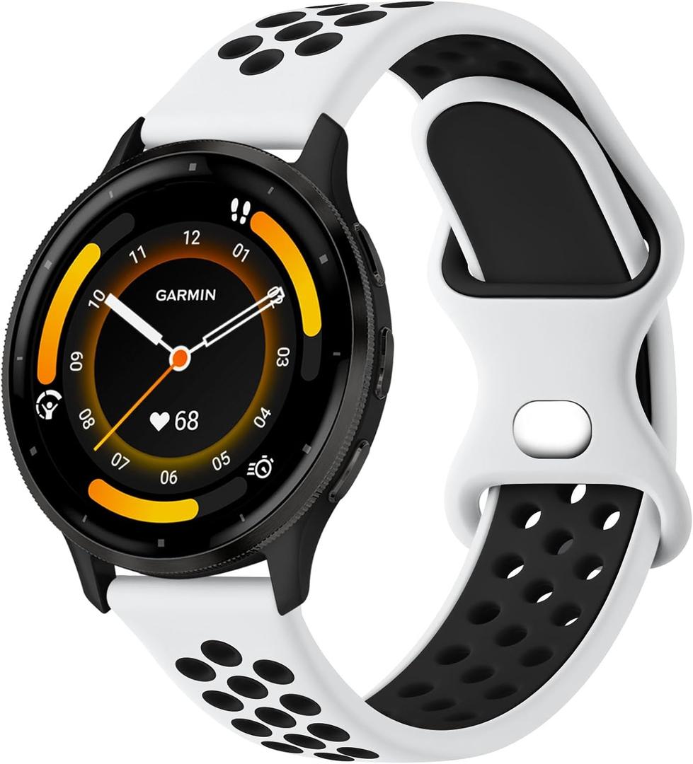 Vancle Bands Compatible with Garmin Vivoactive 4/Venu 3/Venu 2, Garmin Forerunner 265 255 Watch Band, Soft Silicone Sport Replacement Strap for Women Men (White/Black)