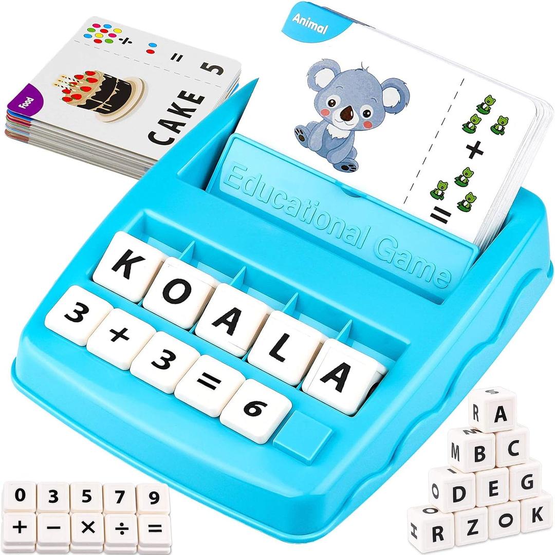 Learning Educational Toys 2 in 1 Matching Letter and Number Games for Boys and Girls Sight Words Recognition Flash Cards Kindergarten Teaching Tools Preschool Learning Materials for Kids Ages 3-7 (Blue)