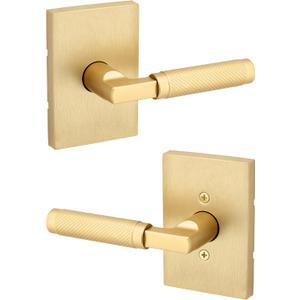 Kwikset Prava Interior Passage Door Knurled Handle, Lever for Closet and Hallway Doors, Reversible Non-Locking Handle Lever, Satin Brass, with Microban Protection