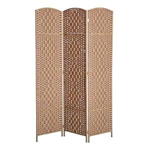 HOMCOM Room Divider, 3 Panel Folding Privacy Screen, 6FT Tall Portable Wicker Weave Partition Wall Divider for Bedroom, Home Office, Natural