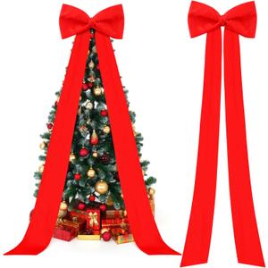 118x28 Inch Extra Large Christmas Tree Topper Bow Christmas Giant Satin Bow Decoration with Long Streamers Huge Oversized Topper Decor for Xmas Tree Holiday Party Door Wall(Red, Satin)