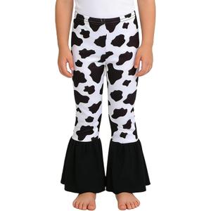 DACSOIT Toddler Girls Ruffle Leggings Cow Printed Flare Pants Bell Bottoms 3-4T
