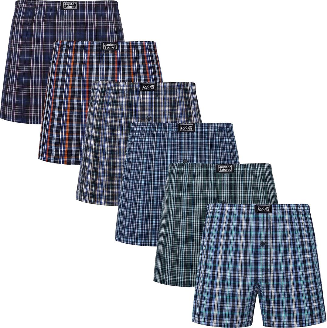 JupiterSecret Men's Boxers Underwear 100% Cotton Woven Boxers for Men Pack Boxer Shorts Assorted Colors (Large)