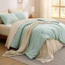 Bedsure Full Size Comforter Set - 7 Pieces Sage Green Full Bedding Set for All Seasons, Boho Contrasting Design Bed in a Bag with Comforter, Sheets, Pillowcases & Shams,  Sage Green/Beige