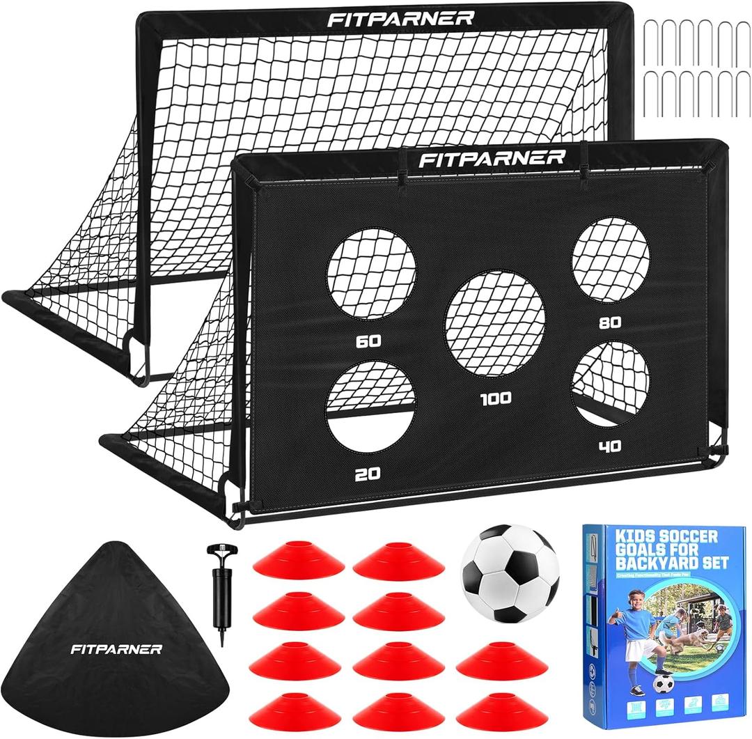 Soccer Goal,Backyard Soccer Goals for Kids 2 Pack,4x3/6x4 FT Portable Pop Up Soccer Nets with Target,Ball&Cones,Complete Training Equipment for Kids Youth Outdoor Sports Practice (Black)