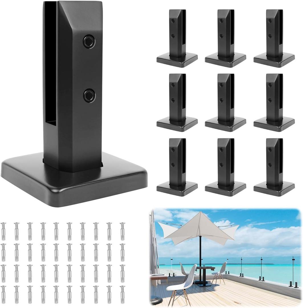 LukLoy 10 Pack Glass Railing Spigot 960g Heavy Duty 316 Stainless Steel Black Glass Pool Fence Railing Post Clamps for Home Garden Stairs Balustrade Balcony