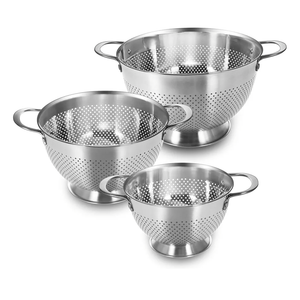 Stainless Steel Colander Set of 3 (1.535Quart) | Durable Rice and Pasta Strainer with Handle | Oversized Handles | Nesting Design | RustResistant & Dishwasher Safe